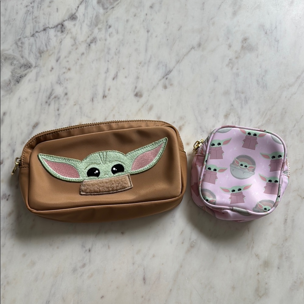 Stoney Clover Lane x Star Wars Baby Yoda Brown and Pink Small Pouch Set